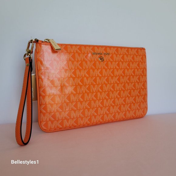 MICHAEL KORS Signature Logo Jet Set Large Top Zip Pouch/Wristlet- Apricot ⭐ - Picture 3 of 16